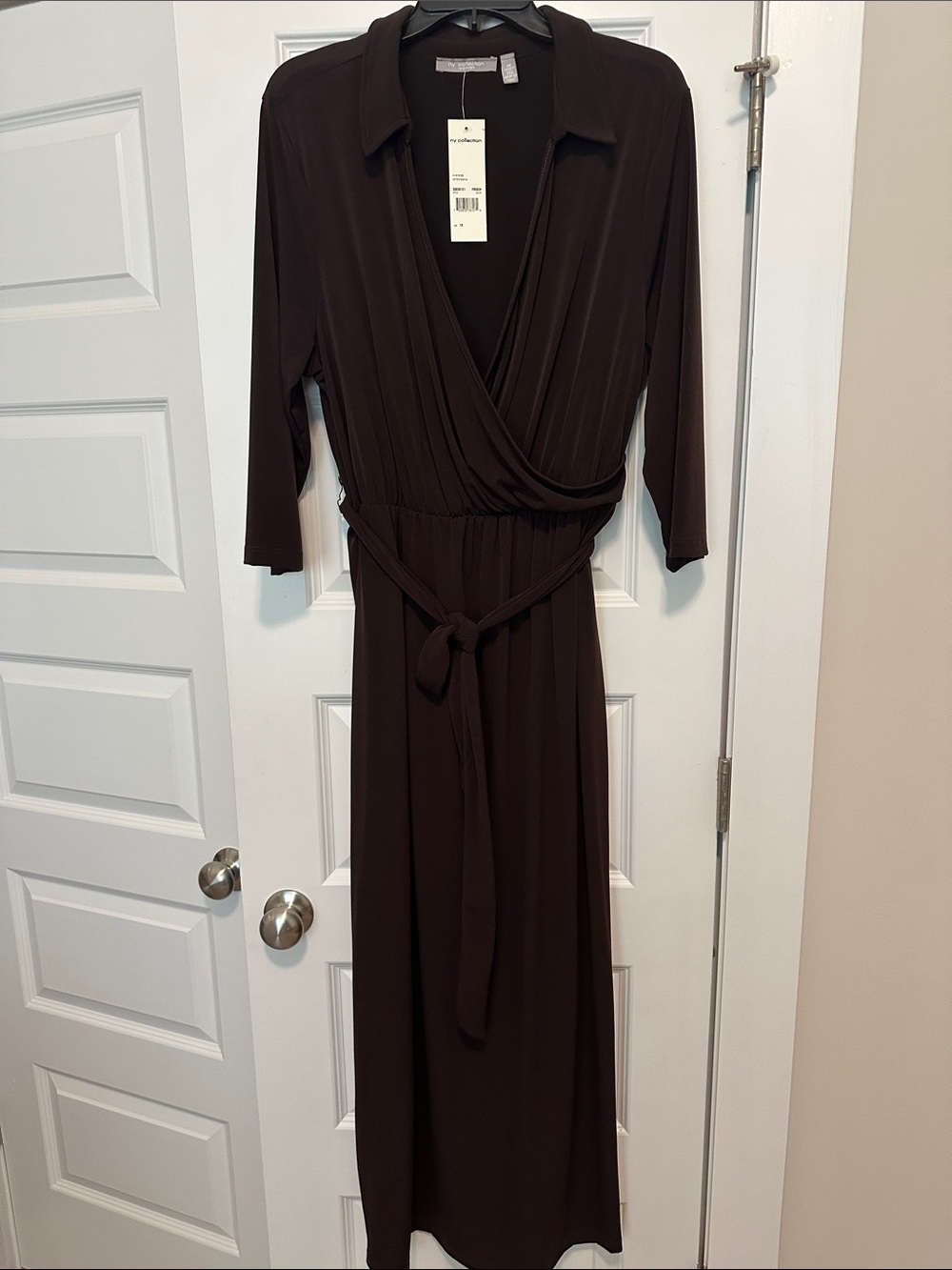 NY Collection Rich Chocolate Brown Wrap Maxi Dress with Tie Waist